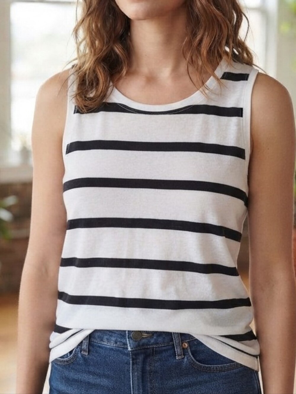 Beautiful & Extra Soft Halogen Striped Tank Top Black Stripes Sz Medium M